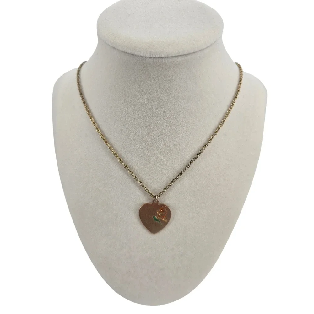 Kellie Waters Necklace Womens Heart Butterfly Etched Gold Tone Pendant EUC